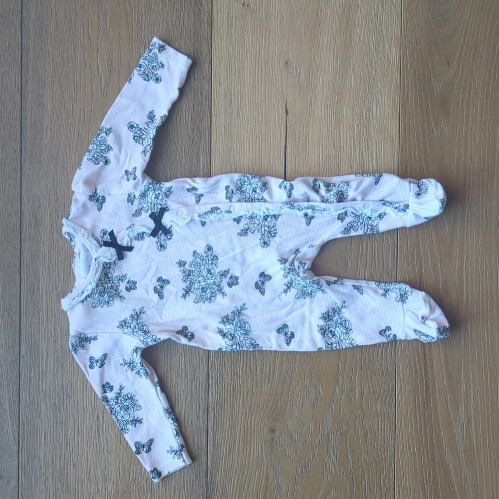 Laura Ashley | Pink Black Floral Footie With Bows